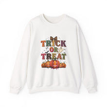 Load image into Gallery viewer, Halloween Trick or Treat Sweatshirt, Cozy Fall Crewneck, Unisex Casual Wear, Perfect for Halloween Parties, Pumpkin Lovers Gift
