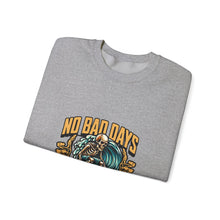 Load image into Gallery viewer, Cozy Surf Themed Crewneck Sweatshirt - No Bad Days, Unisex Sweater, Beach Vibes, Casual Wear, Gift for Surfers, Chill Season