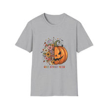 Load image into Gallery viewer, Cozy Spooky Vibes Unisex T-Shirt, Halloween Tee, Fall Apparel, Pumpkin Shirt, Casual Halloween Wear, Gift for Friends