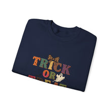 Load image into Gallery viewer, Halloween Trick or Treat Sweatshirt, Cozy Fall Crewneck, Unisex Casual Wear, Perfect for Halloween Parties, Pumpkin Lovers Gift