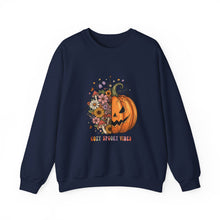 Load image into Gallery viewer, Pumpkin Flower Crewneck Sweatshirt | Cozy Spooky Vibes | Fall Fashion, Halloween Sweatshirt, Unisex Apparel, Autumn Gift, Festival Wear