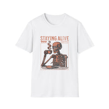 Load image into Gallery viewer, Stay Alive Coffee Skeleton T-Shirt | Unisex Casual Tee | Perfect Gift for Coffee Lovers, Halloween, & Quirky Fashion