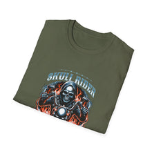 Load image into Gallery viewer, Gothic Motorcycle Tee, Unisex Softstyle T-Shirt for Bikers, Perfect Gift for Riders, Festival Wear, Casual Street Style, Skull Design