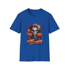 Load image into Gallery viewer, Halloween Rebel Skull Tee, Unisex T-Shirt, Softstyle Graphic Shirt, Halloween Costume, Fall Apparel, Gift for Him/Her