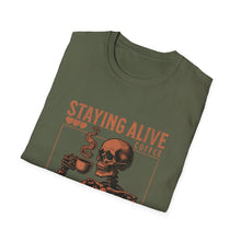 Load image into Gallery viewer, Stay Alive Coffee Skeleton T-Shirt | Unisex Casual Tee | Perfect Gift for Coffee Lovers, Halloween, & Quirky Fashion