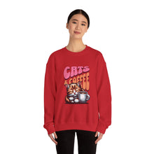 Load image into Gallery viewer, Cozy Cats & Coffee Sweatshirt - Perfect Gift for Cat Lovers, Weekend Lounging, Birthday, or Coffee Time