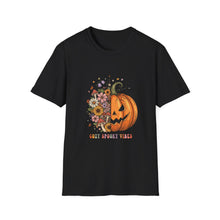 Load image into Gallery viewer, Cozy Spooky Vibes Unisex T-Shirt, Halloween Tee, Fall Apparel, Pumpkin Shirt, Casual Halloween Wear, Gift for Friends