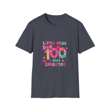 Load image into Gallery viewer, Little Miss 100 Days Smarter T-Shirt, Fun Teacher Gift, Kids' Milestone Celebration, School Spirit Shirt, Unisex Softstyle Tee