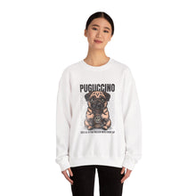 Load image into Gallery viewer, Pugcino Crewneck Sweatshirt, Cute Dog Lover Gift, Cozy Sweatshirt, Unisex Fashion, Pet Enthusiast Apparel, Perfect for Fall