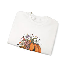 Load image into Gallery viewer, Pumpkin Flower Crewneck Sweatshirt | Cozy Spooky Vibes | Fall Fashion, Halloween Sweatshirt, Unisex Apparel, Autumn Gift, Festival Wear