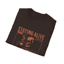 Load image into Gallery viewer, Stay Alive Coffee Skeleton T-Shirt | Unisex Casual Tee | Perfect Gift for Coffee Lovers, Halloween, & Quirky Fashion
