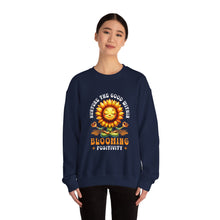 Load image into Gallery viewer, Blooming Sunflower Sweatshirt, Positive Vibes Crewneck, Gift for Garden Lovers, Cozy Spring Apparel, Unisex Flower Design