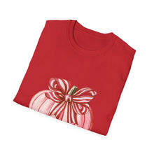 Load image into Gallery viewer, Cute Pumpkin Bow Unisex T-Shirt, Fall Fashion Tee, Halloween Gift, Thanksgiving Apparel, Cozy Autumn Vibes