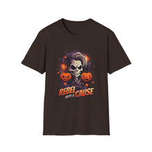 Load image into Gallery viewer, Halloween Rebel Skull Tee, Unisex T-Shirt, Softstyle Graphic Shirt, Halloween Costume, Fall Apparel, Gift for Him/Her