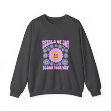 Load image into Gallery viewer, Petals of Joy Crewneck Sweatshirt, Happy Vibes Apparel, Gift for Friends, Spring Casual Wear, Youthful Style