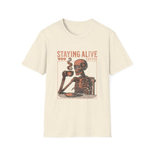 Load image into Gallery viewer, Stay Alive Coffee Skeleton T-Shirt | Unisex Casual Tee | Perfect Gift for Coffee Lovers, Halloween, & Quirky Fashion