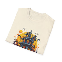 Load image into Gallery viewer, Funny Halloween T-Shirts, Haunted House Unisex Softstyle Tee - Spooky Costume Apparel, Scary Ghost Graphic Shirt, Trick or Treat Clothes,
