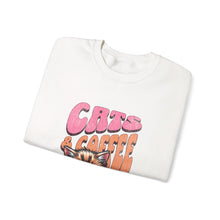 Load image into Gallery viewer, Cozy Cats & Coffee Sweatshirt - Perfect Gift for Cat Lovers, Weekend Lounging, Birthday, or Coffee Time