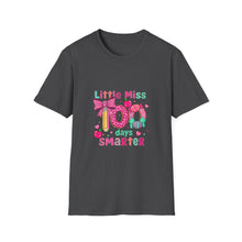 Load image into Gallery viewer, Little Miss 100 Days Smarter T-Shirt, Fun Teacher Gift, Kids' Milestone Celebration, School Spirit Shirt, Unisex Softstyle Tee