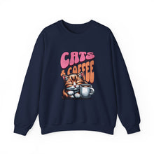 Load image into Gallery viewer, Cozy Cats & Coffee Sweatshirt - Perfect Gift for Cat Lovers, Weekend Lounging, Birthday, or Coffee Time