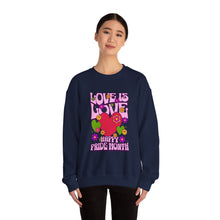 Load image into Gallery viewer, Pride Month Sweatshirt - Love is Love Crewneck, Unisex Casual Wear, LGBTQ+ Apparel, Spring Fashion, Gifts for Valentine's Day