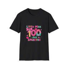 Load image into Gallery viewer, Little Miss 100 Days Smarter T-Shirt, Fun Teacher Gift, Kids' Milestone Celebration, School Spirit Shirt, Unisex Softstyle Tee