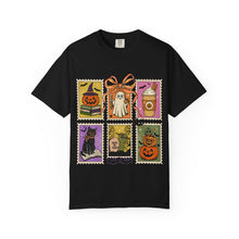 Load image into Gallery viewer, Halloween-Themed Unisex Garment-Dyed T-shirt, Spooky Fun Tee, Ghost, Pumpkin, Cat, Fall Apparel, Trick or Treat Shirt