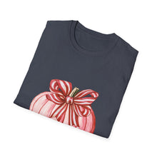 Load image into Gallery viewer, Cute Pumpkin Bow Unisex T-Shirt, Fall Fashion Tee, Halloween Gift, Thanksgiving Apparel, Cozy Autumn Vibes