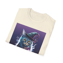 Load image into Gallery viewer, Magical Cat T-Shirt, Unisex Softstyle Tee, Halloween Costume Shirt, Wizard Cat Apparel, Gift for Cat Lovers, Witch Kitty Tee