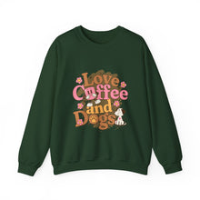 Load image into Gallery viewer, Love Coffee and Dogs Crewneck Sweatshirt, Cozy Gift for Dog Lovers, Perfect for Fall/Winter, Pet Lovers Apparel, Casual Lounge Wear