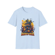 Load image into Gallery viewer, Funny Halloween T-Shirts, Haunted House Unisex Softstyle Tee - Spooky Costume Apparel, Scary Ghost Graphic Shirt, Trick or Treat Clothes,