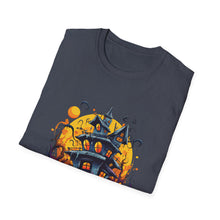 Load image into Gallery viewer, Funny Halloween T-Shirts, Haunted House Unisex Softstyle Tee - Spooky Costume Apparel, Scary Ghost Graphic Shirt, Trick or Treat Clothes,