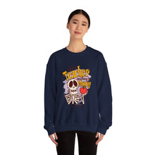 Load image into Gallery viewer, Skeleton Teacher Sweatshirt, Funny Teacher Gift, Halloween Apparel, Unisex Crewneck, Teacher Life Sweatshirt, Cozy Fall Fashion