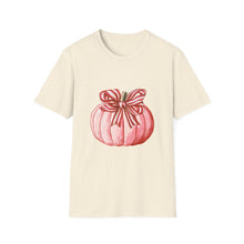 Load image into Gallery viewer, Cute Pumpkin Bow Unisex T-Shirt, Fall Fashion Tee, Halloween Gift, Thanksgiving Apparel, Cozy Autumn Vibes