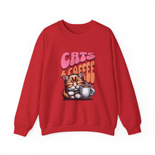 Load image into Gallery viewer, Cozy Cats & Coffee Sweatshirt - Perfect Gift for Cat Lovers, Weekend Lounging, Birthday, or Coffee Time