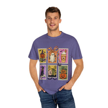 Load image into Gallery viewer, Halloween-Themed Unisex Garment-Dyed T-shirt, Spooky Fun Tee, Ghost, Pumpkin, Cat, Fall Apparel, Trick or Treat Shirt