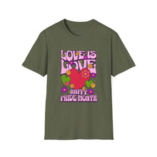 Load image into Gallery viewer, Pride Month T-Shirt, Love Is Love Graphic Tee, Unisex LGBTQ+ Apparel, Softstyle Pride Shirt, Inclusive Fashion, Celebratory Gift