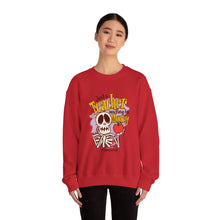Load image into Gallery viewer, Skeleton Teacher Sweatshirt, Funny Teacher Gift, Halloween Apparel, Unisex Crewneck, Teacher Life Sweatshirt, Cozy Fall Fashion