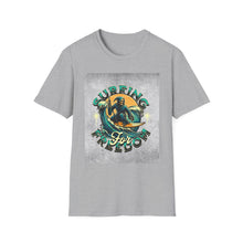 Load image into Gallery viewer, Surfing for Freedom Unisex Softstyle T-Shirt | Summer Vibe, Beachwear, Gift for Surfers, Casual Tee, Adventure Apparel