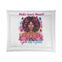 Load image into Gallery viewer, Spiritual Comforter - "Pray, Wait, Trust" - Cozy Bedroom Decor for Faith and Inspiration, Prayer Blanket, Gift for Women