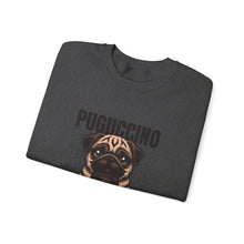 Load image into Gallery viewer, Pugcino Crewneck Sweatshirt, Cute Dog Lover Gift, Cozy Sweatshirt, Unisex Fashion, Pet Enthusiast Apparel, Perfect for Fall