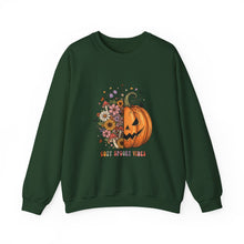 Load image into Gallery viewer, Pumpkin Flower Crewneck Sweatshirt | Cozy Spooky Vibes | Fall Fashion, Halloween Sweatshirt, Unisex Apparel, Autumn Gift, Festival Wear