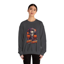 Load image into Gallery viewer, Rebel with a Cause Crewneck Sweatshirt | Halloween Sweatshirt, Unisex Fall Apparel, Cozy Casual Wear, Spooky Season Clothing, Gothic Style