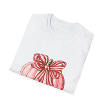 Load image into Gallery viewer, Cute Pumpkin Bow Unisex T-Shirt, Fall Fashion Tee, Halloween Gift, Thanksgiving Apparel, Cozy Autumn Vibes