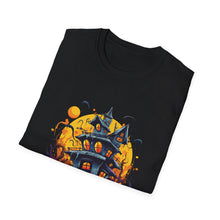 Load image into Gallery viewer, Funny Halloween T-Shirts, Haunted House Unisex Softstyle Tee - Spooky Costume Apparel, Scary Ghost Graphic Shirt, Trick or Treat Clothes,