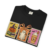 Load image into Gallery viewer, Halloween-Themed Unisex Garment-Dyed T-shirt, Spooky Fun Tee, Ghost, Pumpkin, Cat, Fall Apparel, Trick or Treat Shirt