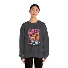 Load image into Gallery viewer, Cozy Cats & Coffee Sweatshirt - Perfect Gift for Cat Lovers, Weekend Lounging, Birthday, or Coffee Time