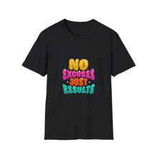 Load image into Gallery viewer, Motivational Unisex Softstyle T-Shirt - "No Excuses Just Results", Gym Shirt, Fitness Apparel, Casual Wear, Gift for Athletes