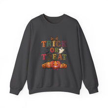 Load image into Gallery viewer, Halloween Trick or Treat Sweatshirt, Cozy Fall Crewneck, Unisex Casual Wear, Perfect for Halloween Parties, Pumpkin Lovers Gift