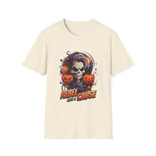 Load image into Gallery viewer, Halloween Rebel Skull Tee, Unisex T-Shirt, Softstyle Graphic Shirt, Halloween Costume, Fall Apparel, Gift for Him/Her